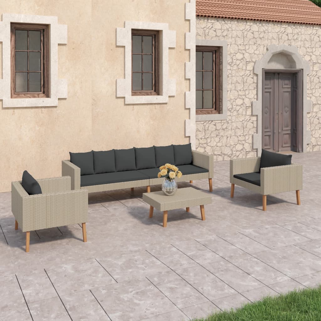 vidaXL 6-tlg. Garten-Lounge-Set mit Auflagen Poly Rattan Grau