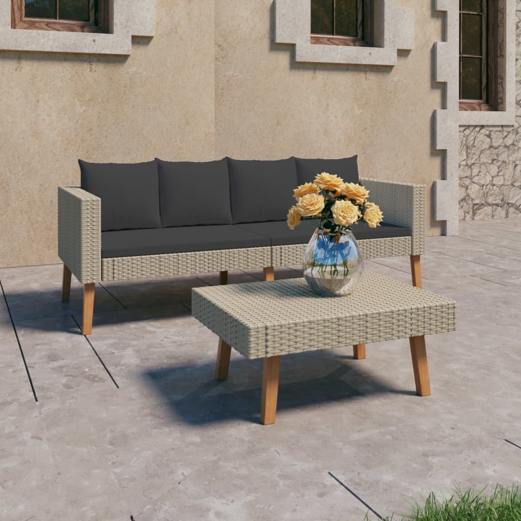 vidaXL 6-tlg. Garten-Lounge-Set mit Auflagen Poly Rattan Grau