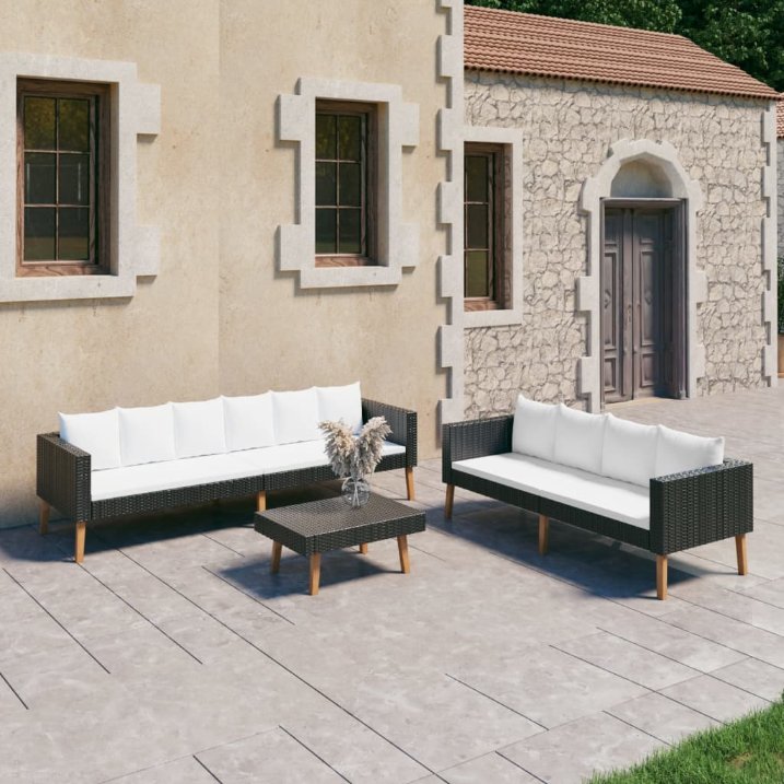 vidaXL 6-tlg. Garten-Lounge-Set mit Auflagen Poly Rattan Grau