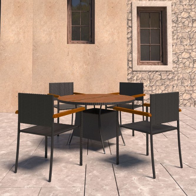 vidaXL 5-tlg. Garten-Essgruppe Poly Rattan Schwarz