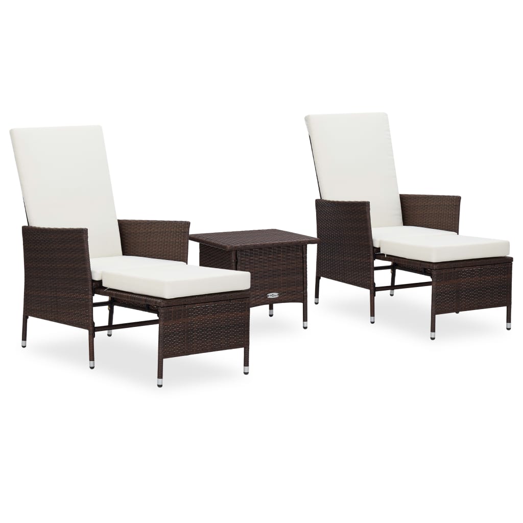 vidaXL 3-tlg. Garten-Lounge-Set mit Kissen Poly-Rattan Schwarz
