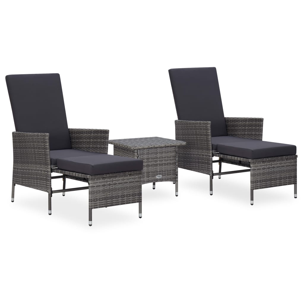 vidaXL 3-tlg. Garten-Lounge-Set mit Kissen Poly-Rattan Schwarz