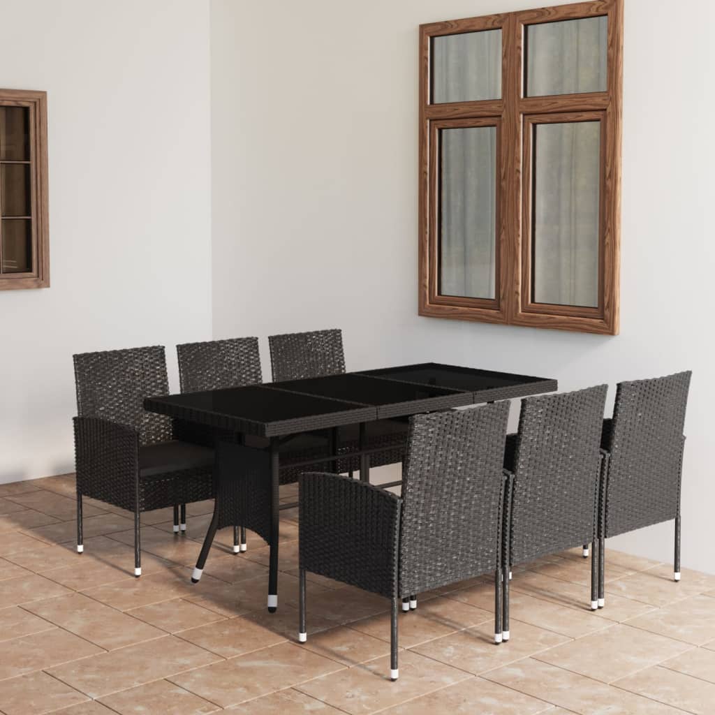 vidaXL 7-tlg. Garten-Essgruppe Poly Rattan Schwarz