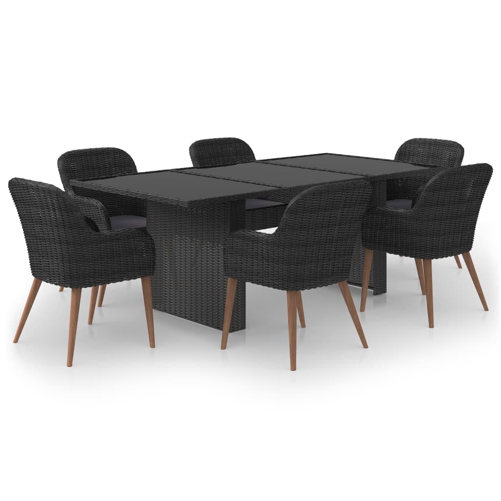 vidaXL 7-tlg. Garten-Essgruppe Poly Rattan Schwarz