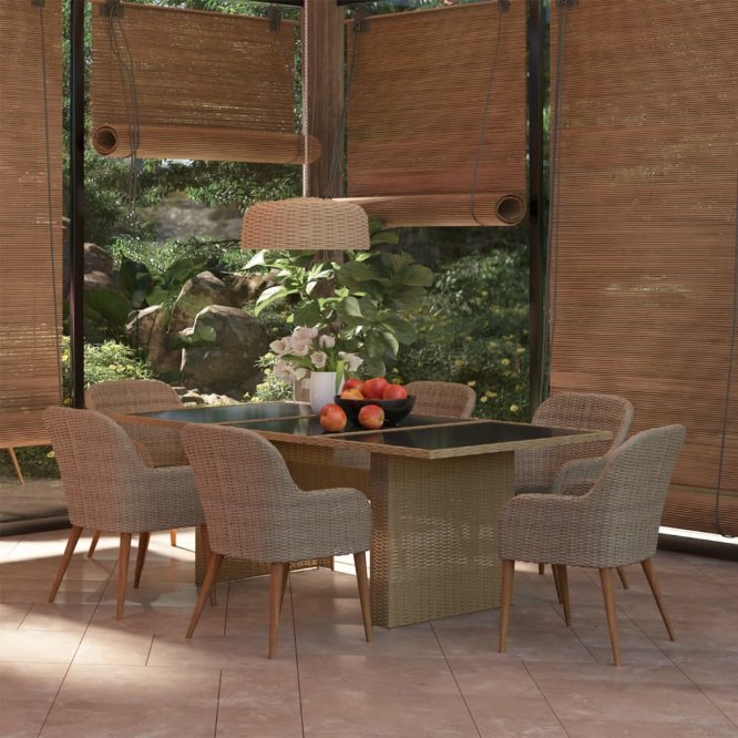 vidaXL 7-tlg. Garten-Essgruppe Poly Rattan Schwarz