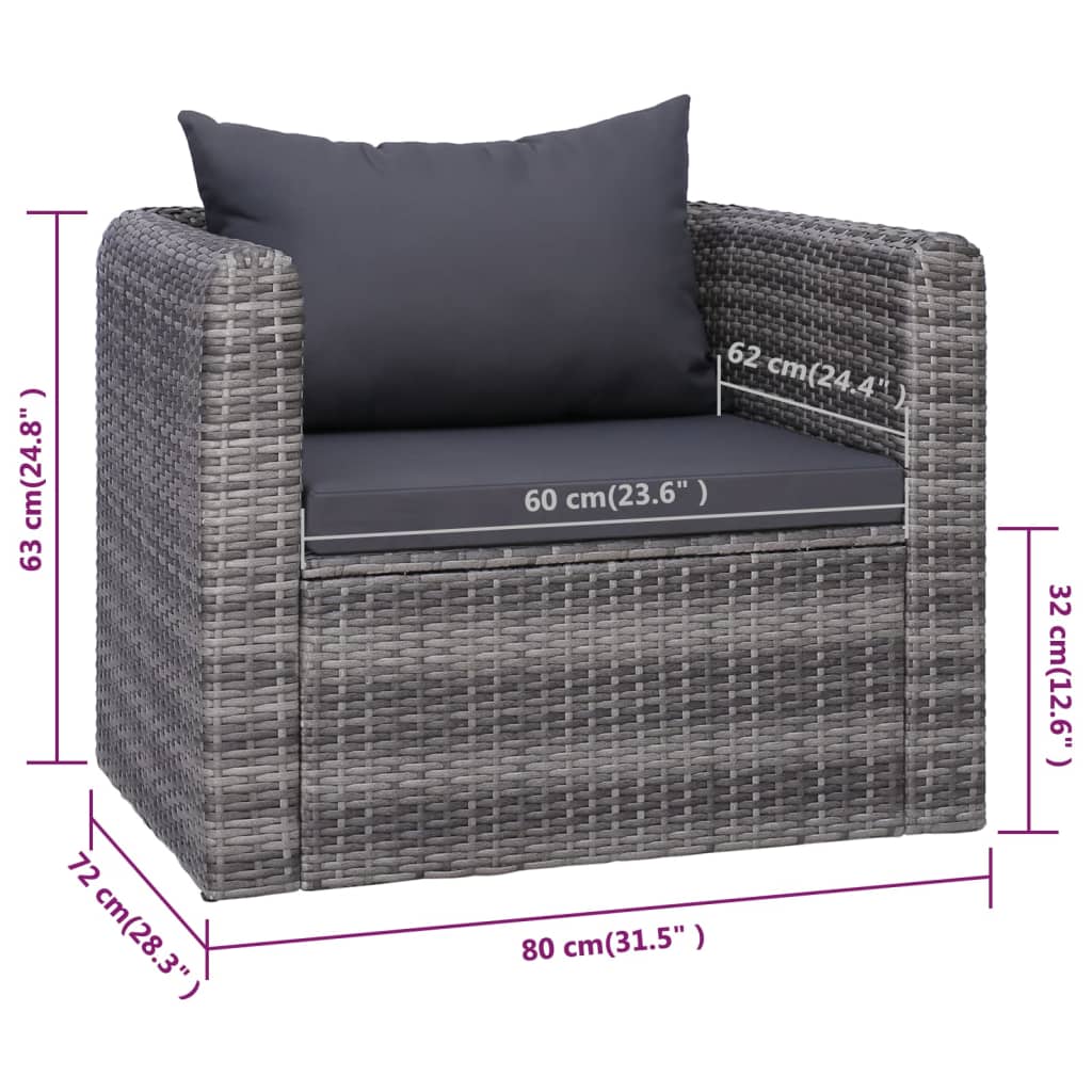 vidaXL 9-tlg. Garten-Lounge-Set mit Kissen Poly Rattan Grau