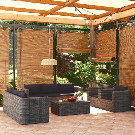 vidaXL 9-tlg. Garten-Lounge-Set mit Kissen Poly Rattan Grau