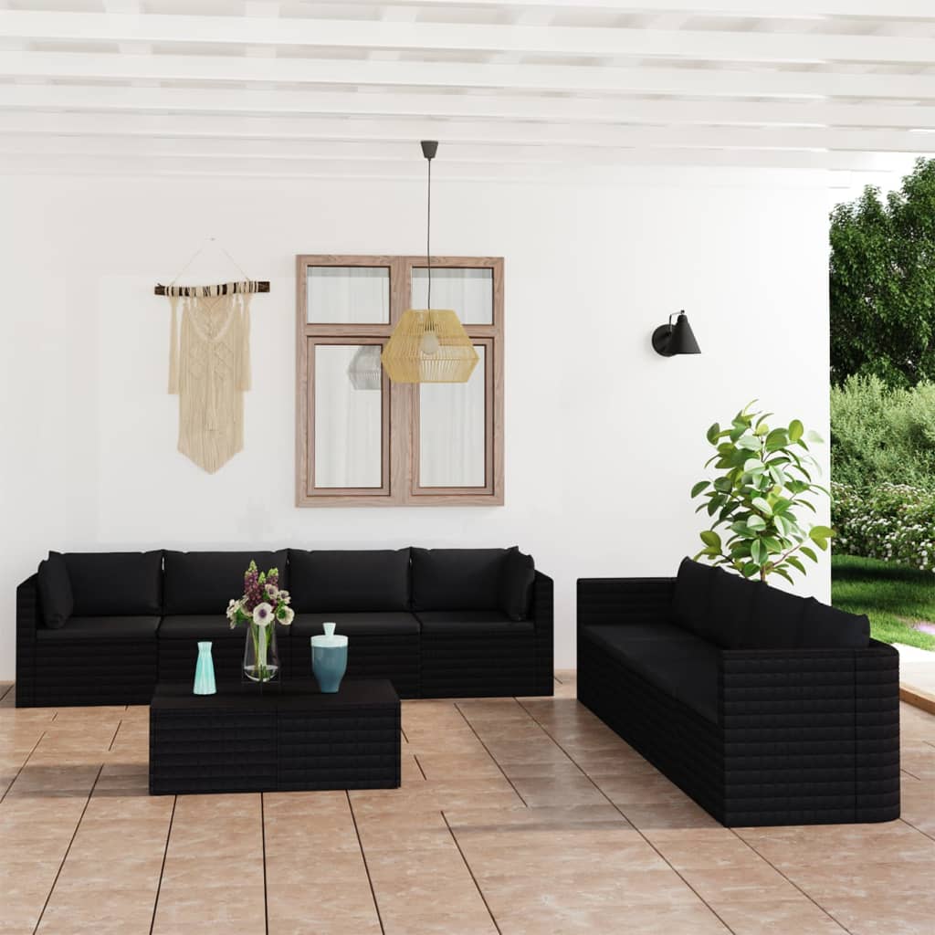 vidaXL 9-tlg. Garten-Lounge-Set mit Kissen Poly Rattan Grau