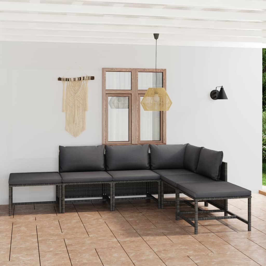 vidaXL 3-tlg. Garten-Lounge-Set mit Kissen Poly Rattan Grau