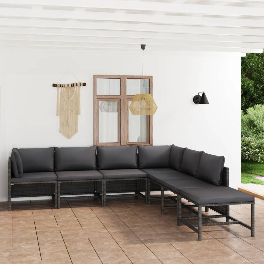 vidaXL 3-tlg. Garten-Lounge-Set mit Kissen Poly Rattan Grau