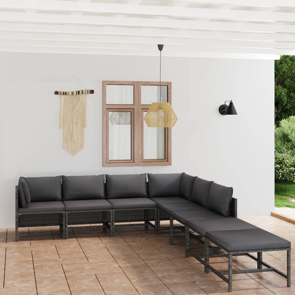 vidaXL 3-tlg. Garten-Lounge-Set mit Kissen Poly Rattan Grau