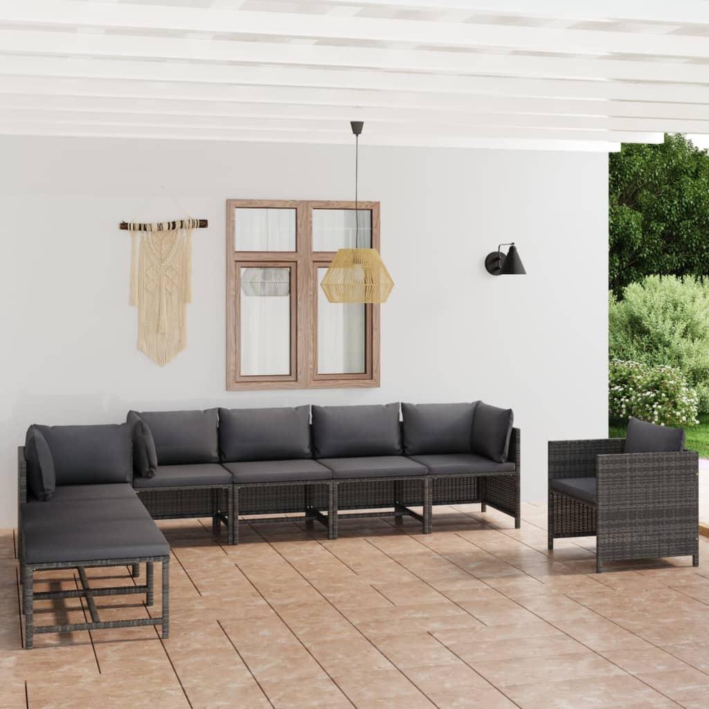 vidaXL 3-tlg. Garten-Lounge-Set mit Kissen Poly Rattan Grau