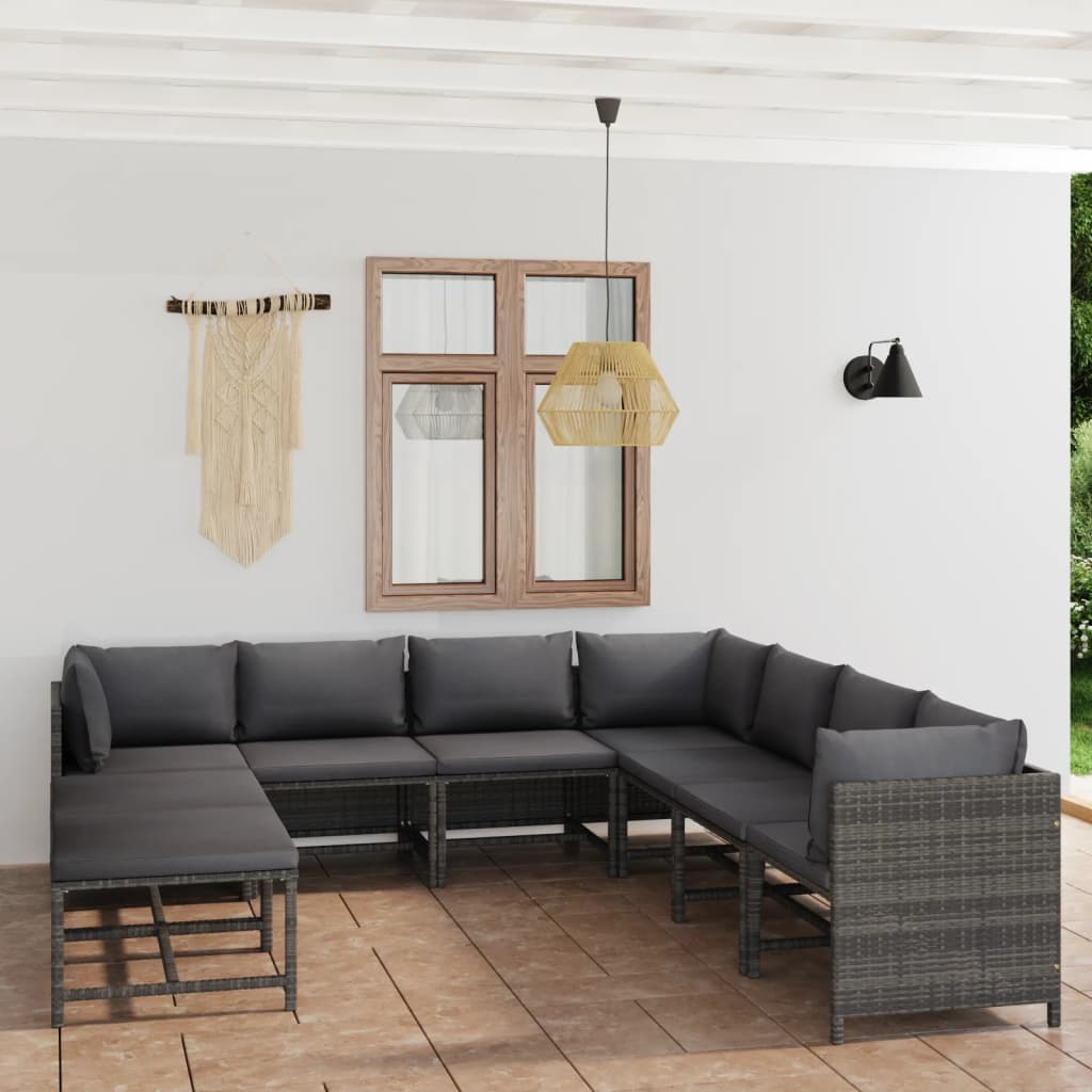 vidaXL 3-tlg. Garten-Lounge-Set mit Kissen Poly Rattan Grau