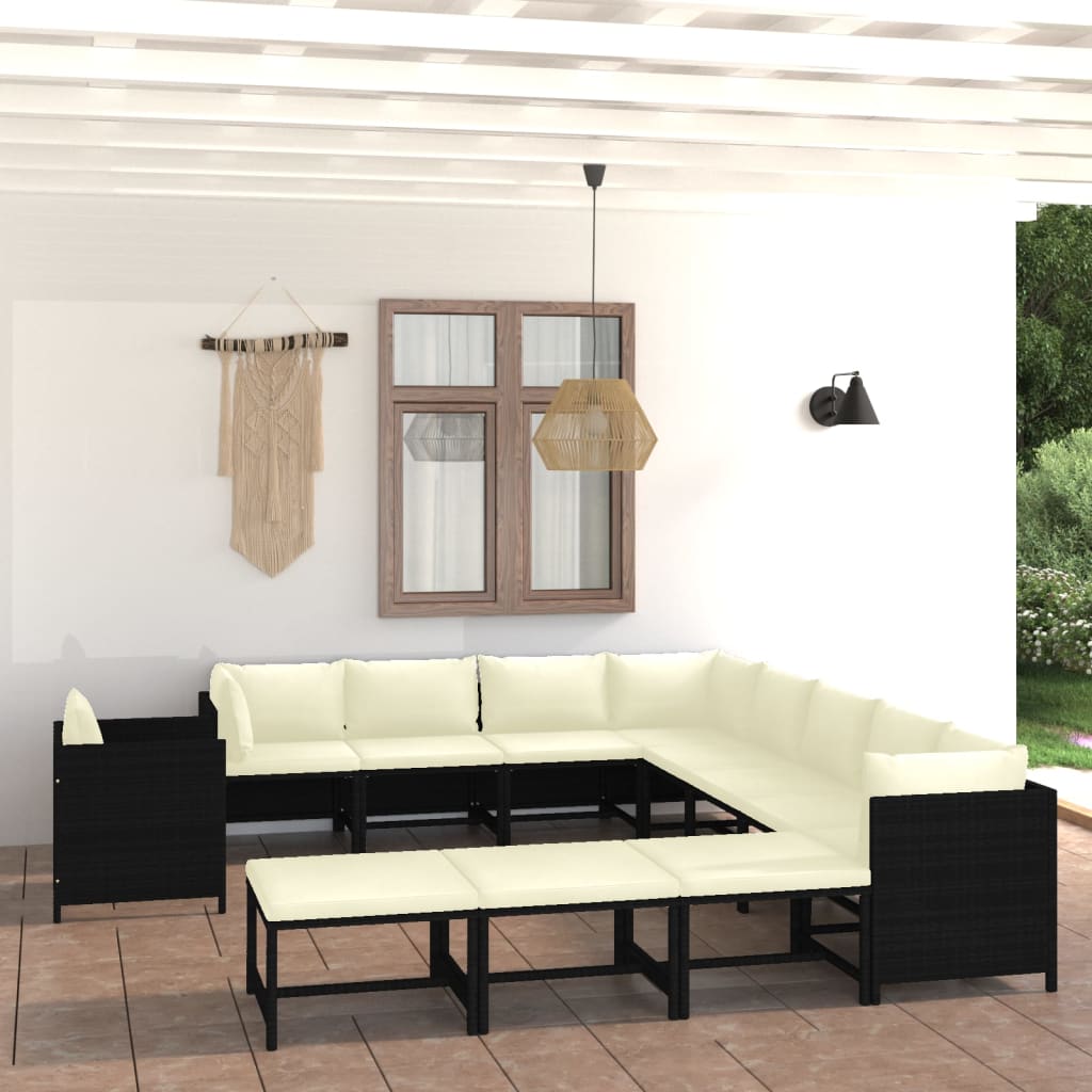 vidaXL 3-tlg. Garten-Lounge-Set mit Kissen Poly Rattan Grau