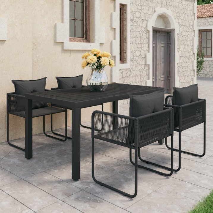 vidaXL 3-tlg. Garten-Essgruppe PVC Rattan Schwarz