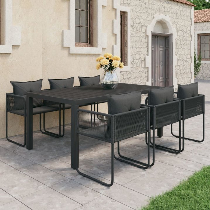 vidaXL 3-tlg. Garten-Essgruppe PVC Rattan Schwarz