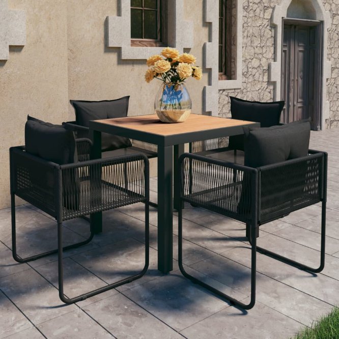 vidaXL 3-tlg. Garten-Essgruppe PVC Rattan Schwarz