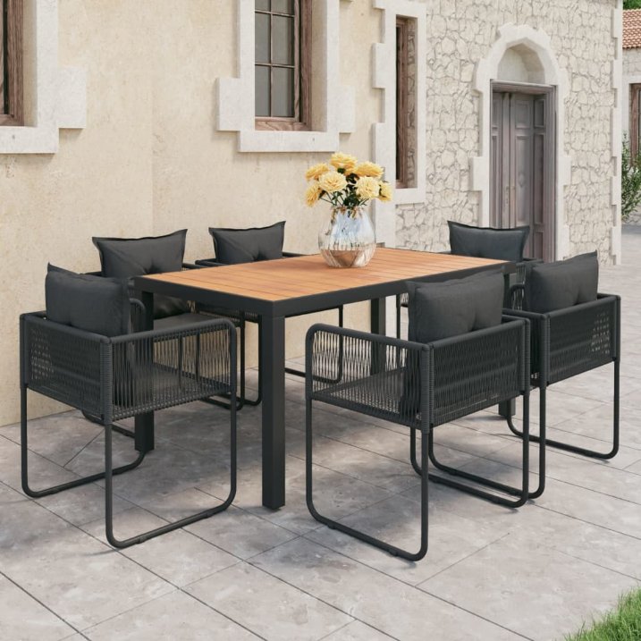 vidaXL 3-tlg. Garten-Essgruppe PVC Rattan Schwarz
