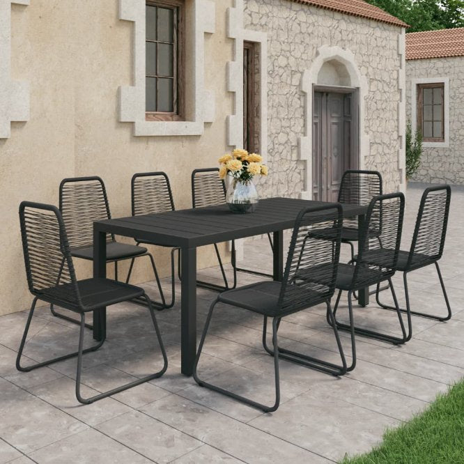 vidaXL 3-tlg. Garten-Essgruppe PVC Rattan Schwarz