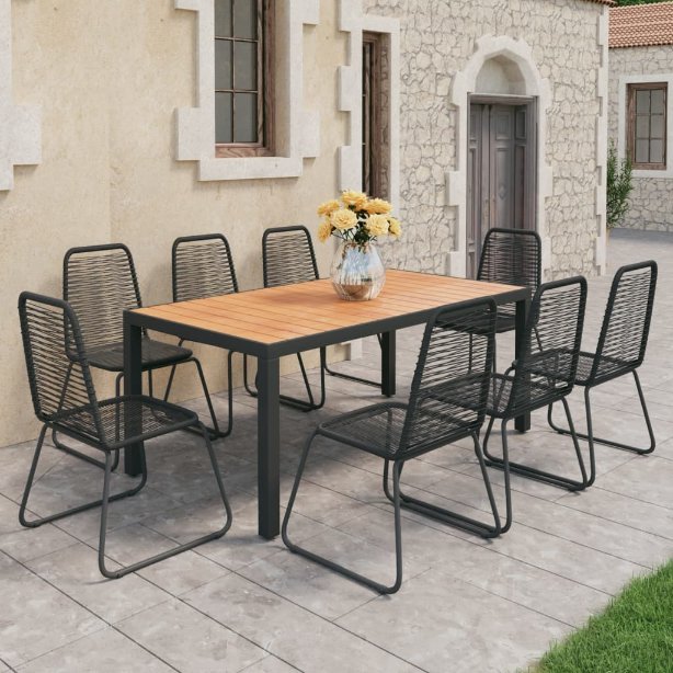 vidaXL 3-tlg. Garten-Essgruppe PVC Rattan Schwarz