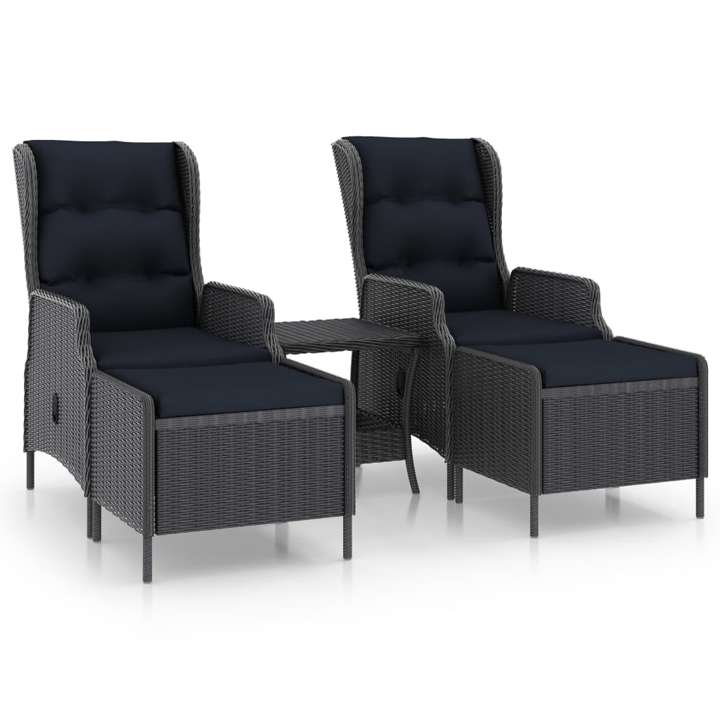 vidaXL 3-tlg. Garten-Lounge-Set mit Auflagen Poly Rattan Dunkelgrau