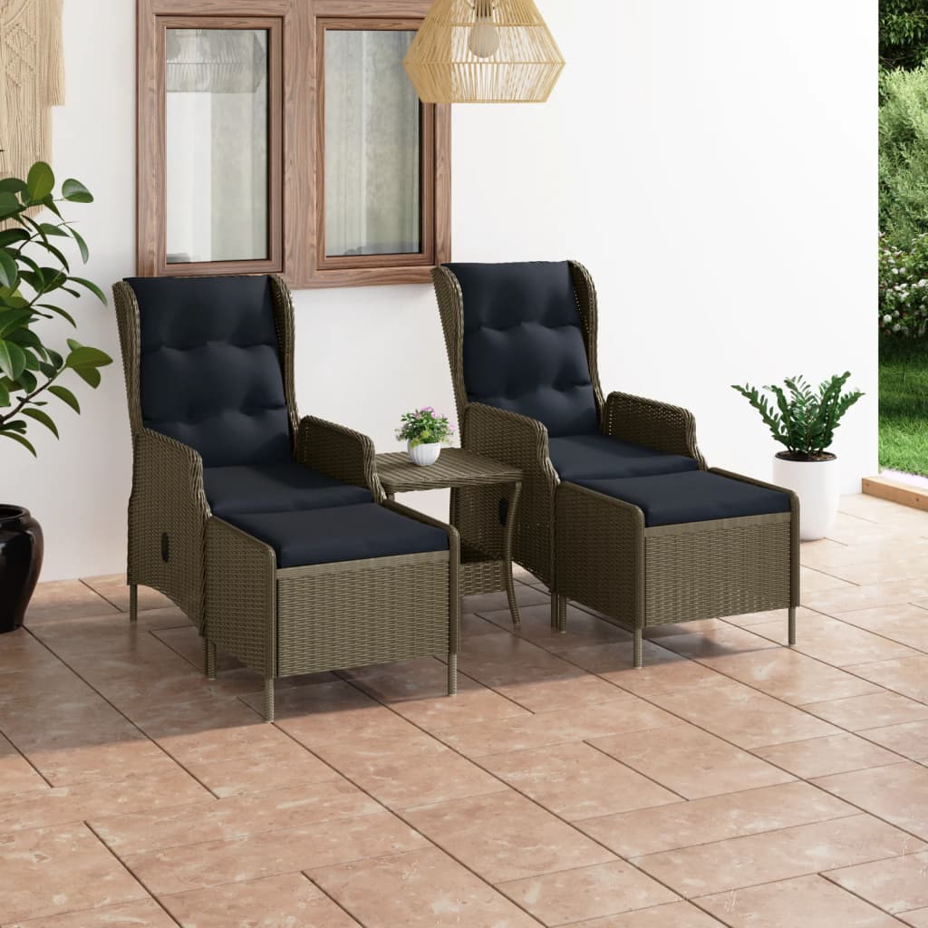 vidaXL 3-tlg. Garten-Lounge-Set mit Auflagen Poly Rattan Dunkelgrau