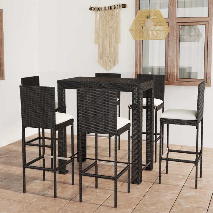 vidaXL 3-tlg. Gartenbar-Set mit Kissen Poly Rattan Schwarz