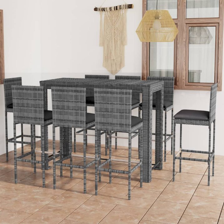 vidaXL 3-tlg. Gartenbar-Set mit Kissen Poly Rattan Schwarz
