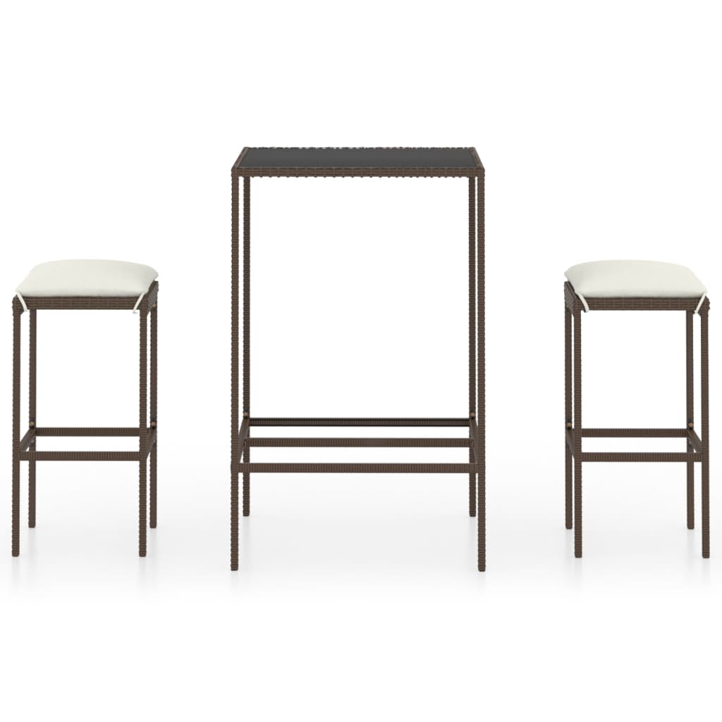 vidaXL 3-tlg. Gartenbar-Set mit Kissen Poly Rattan Braun