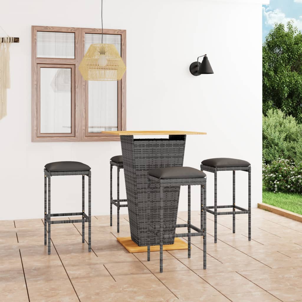 vidaXL 3-tlg. Gartenbar-Set mit Kissen Poly Rattan Schwarz