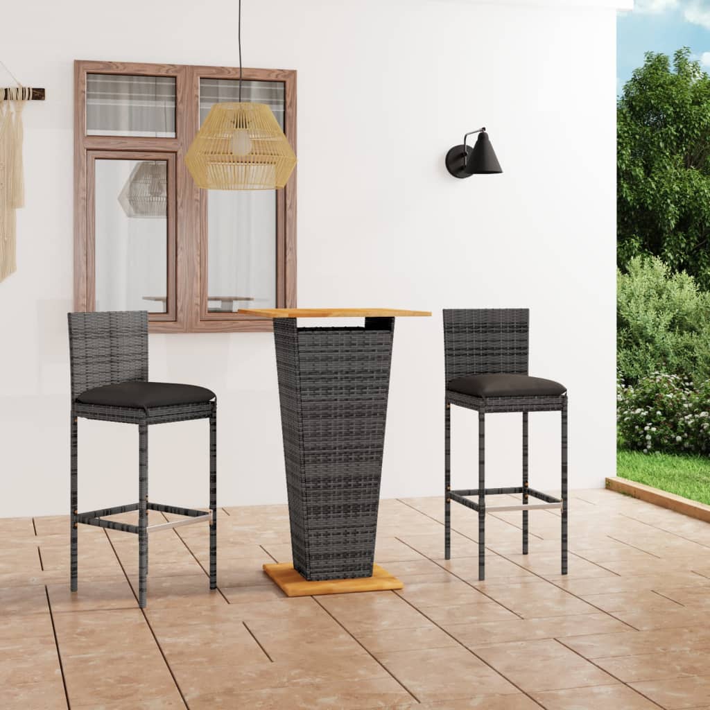 vidaXL 3-tlg. Gartenbar-Set mit Kissen Poly Rattan Schwarz