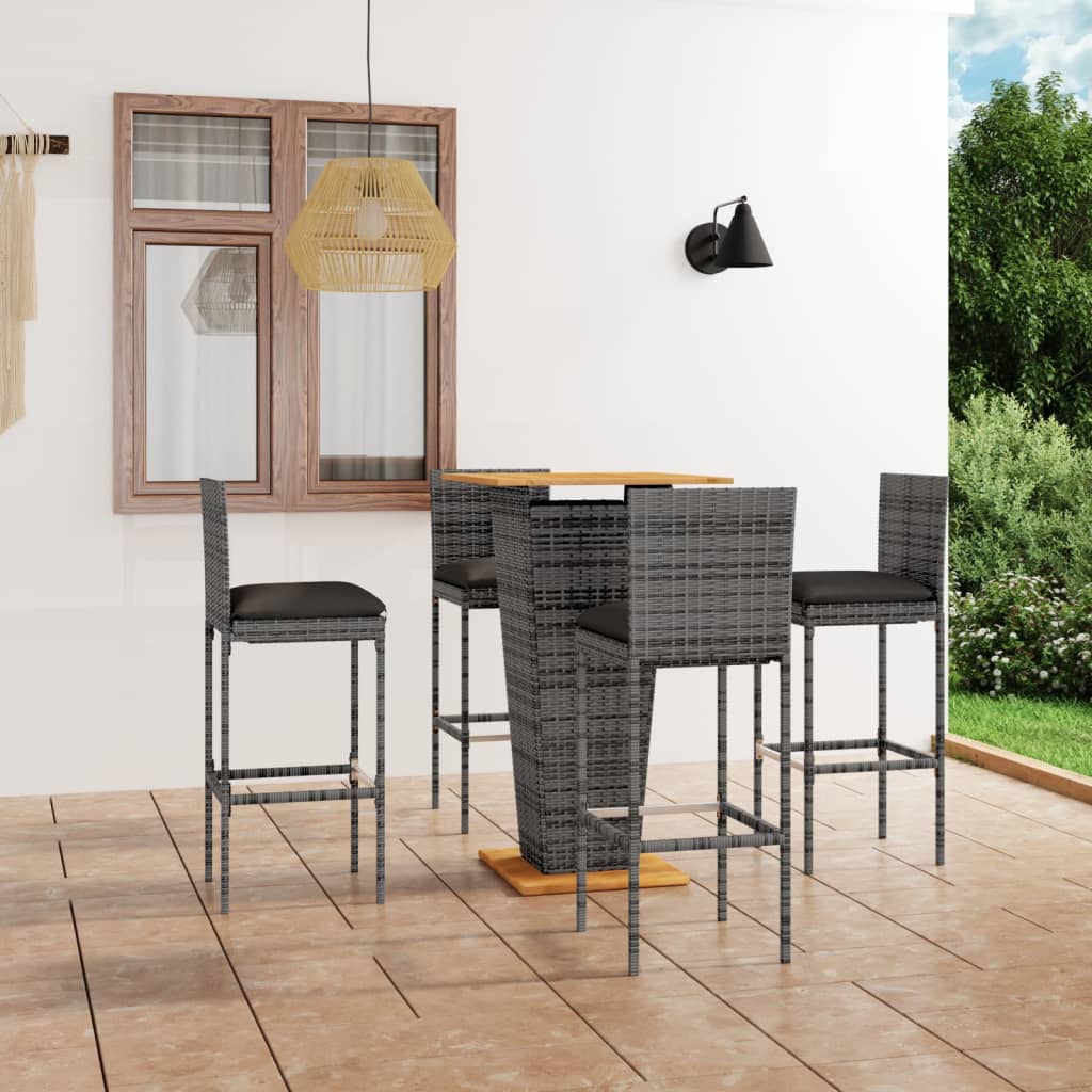 vidaXL 3-tlg. Gartenbar-Set mit Kissen Poly Rattan Schwarz