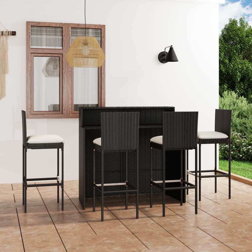 vidaXL 3-tlg. Gartenbar-Set mit Kissen Schwarz