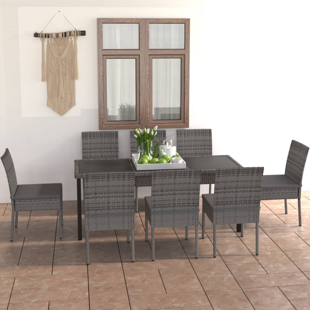 vidaXL 7-tlg. Garten-Essgruppe Poly Rattan Schwarz
