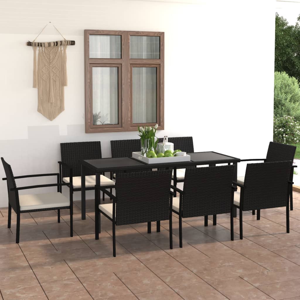 vidaXL 7-tlg. Garten-Essgruppe Poly Rattan Schwarz