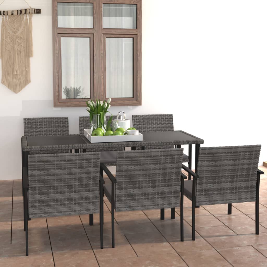 vidaXL 7-tlg. Garten-Essgruppe Poly Rattan Schwarz