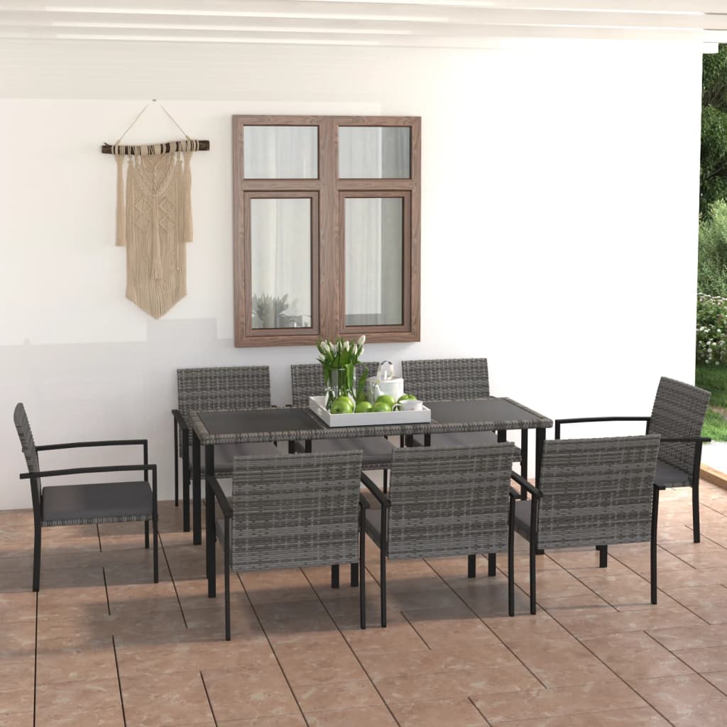 vidaXL 7-tlg. Garten-Essgruppe Poly Rattan Schwarz