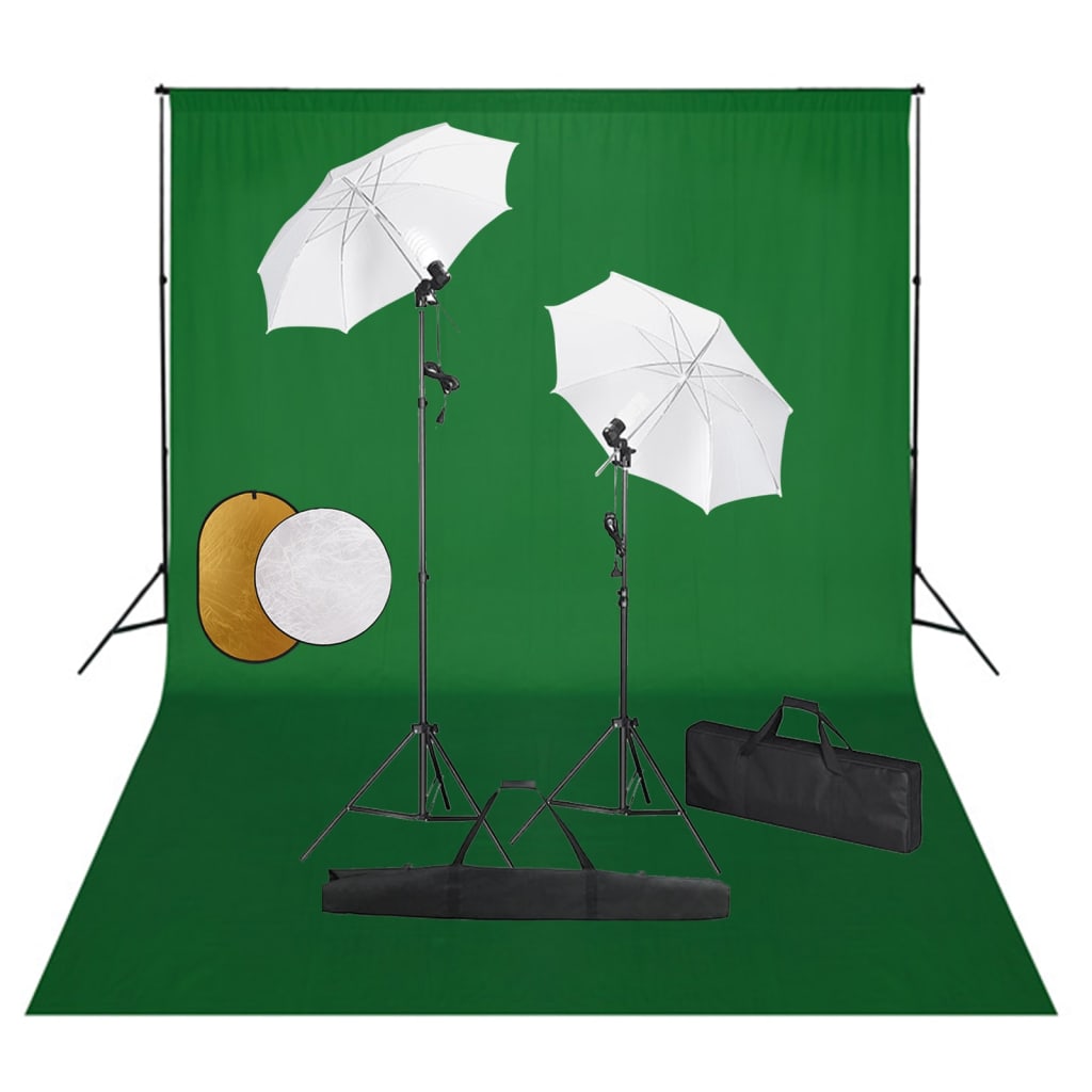 vidaXL Fotostudio-Set mit Leuchten, Schirmen, Hintergrund, Reflektor