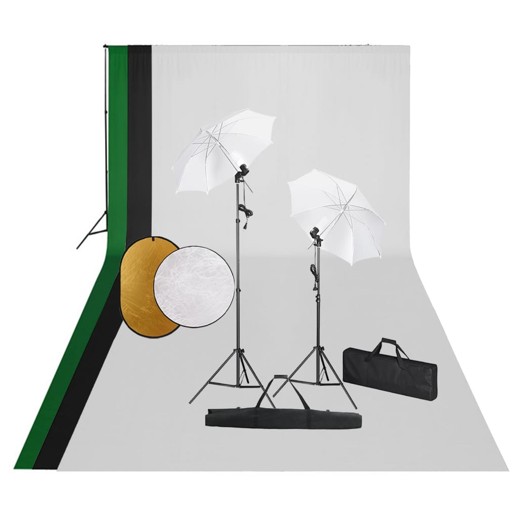 vidaXL Fotostudio-Set mit Leuchten, Schirmen, Hintergrund, Reflektor