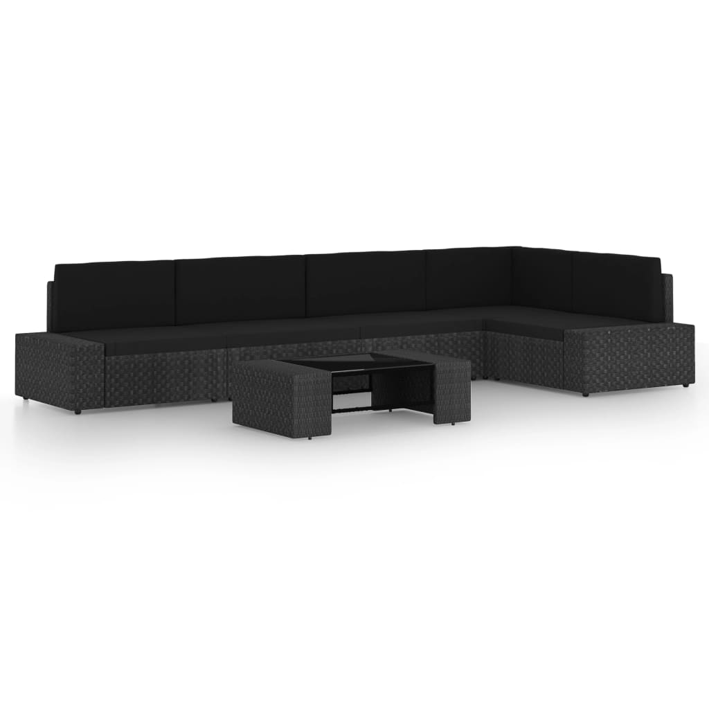 vidaXL 4-tlg. Garten-Lounge-Set mit Kissen Schwarz Poly Rattan