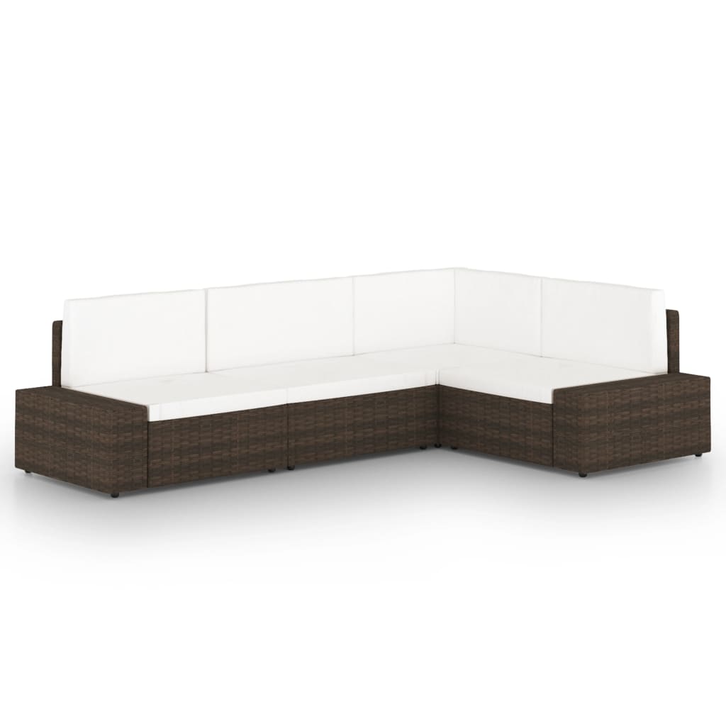 vidaXL 4-tlg. Garten-Lounge-Set mit Kissen Braun Poly Rattan