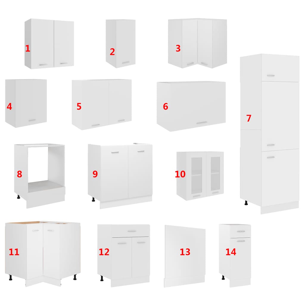 vidaXL 14-tlg. Küchenzeile Lyon Weiß Holzwerkstoff