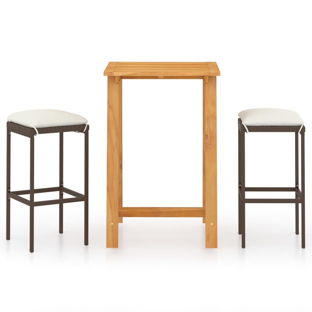 vidaXL 3-tlg. Gartenbar-Set mit Kissen Braun