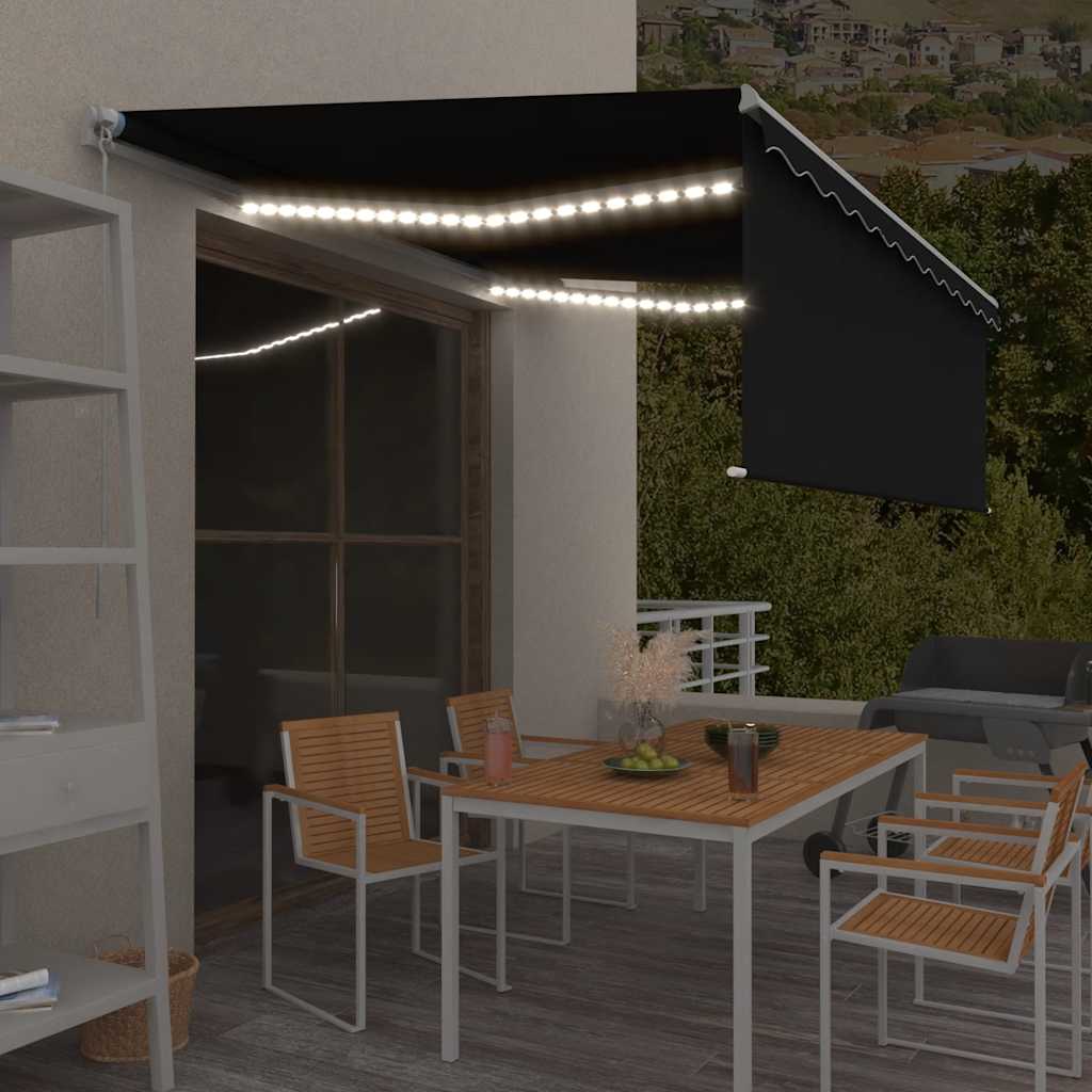 vidaXL Markise Manuell Einziehbar mit Rollo & LED 3x2,5m Blau & Weiß