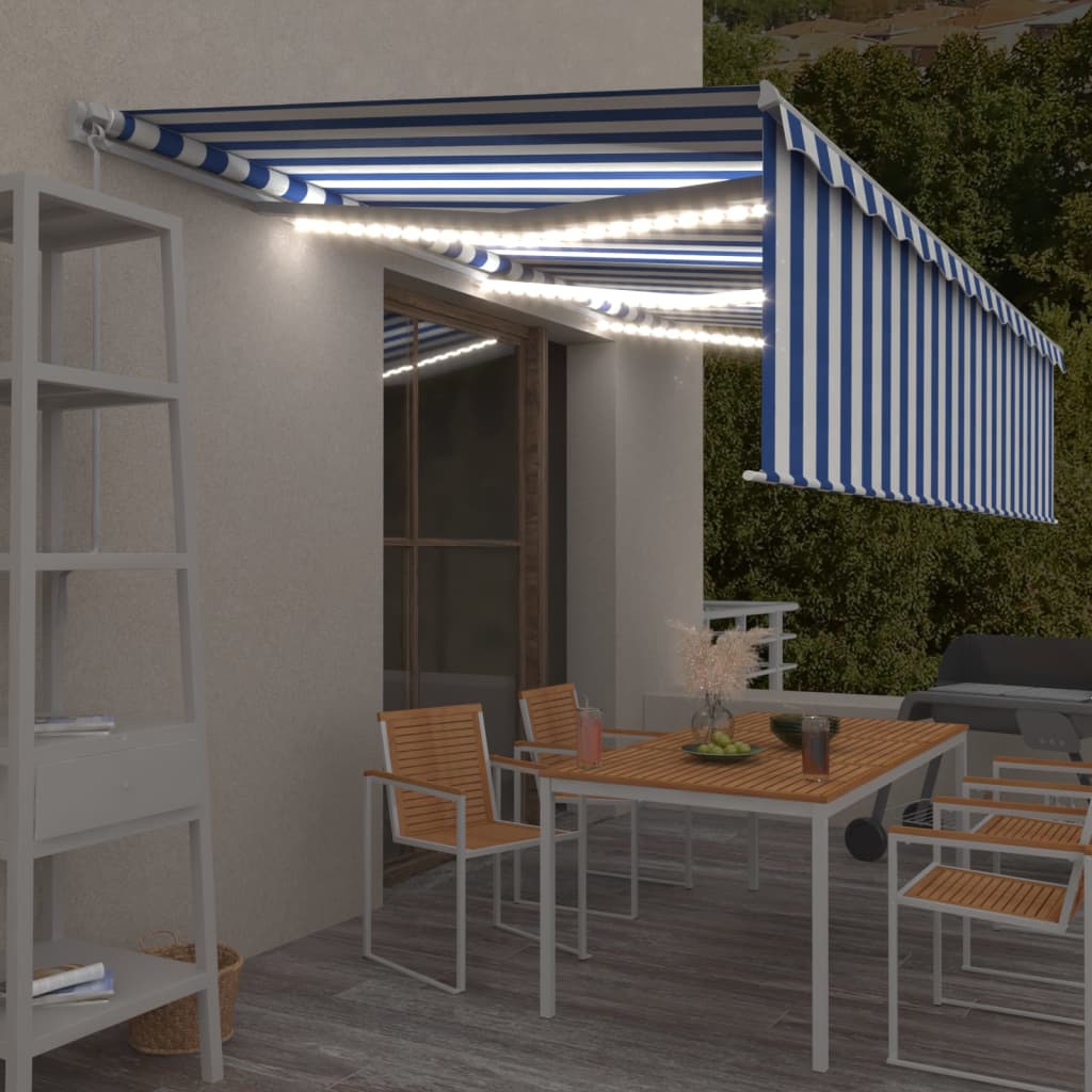vidaXL Markise Manuell Einziehbar mit Rollo & LED 3x2,5m Blau & Weiß