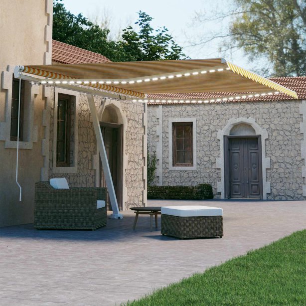 vidaXL Markise Manuell Einziehbar mit LED 300x250 cm Blau Weiß