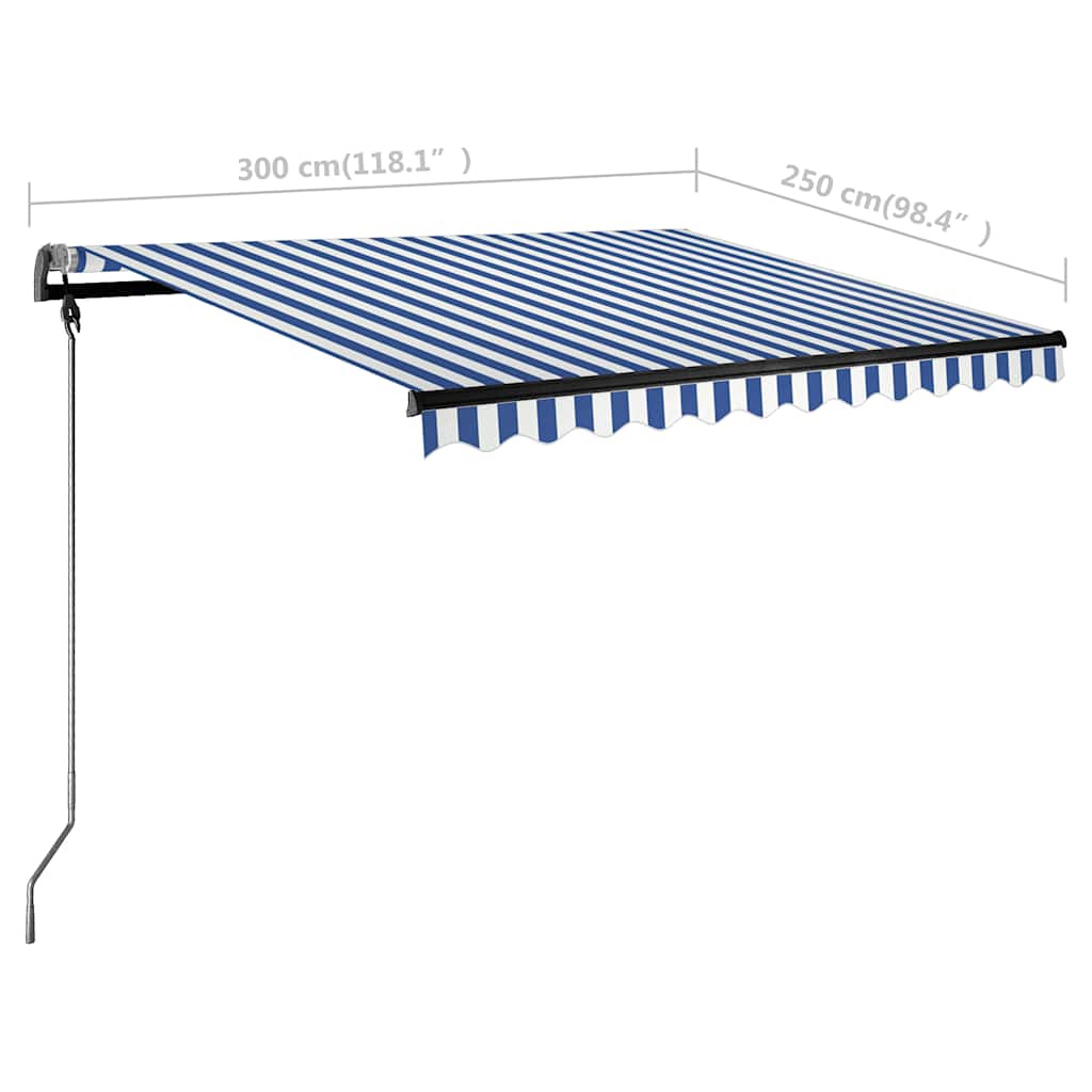 vidaXL Markise Manuell Einziehbar mit LED 300x250 cm Blau und Weiß