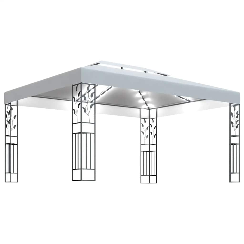 vidaXL Pavillon mit Doppeldach & LED-Lichterkette 3x4 m Weiß