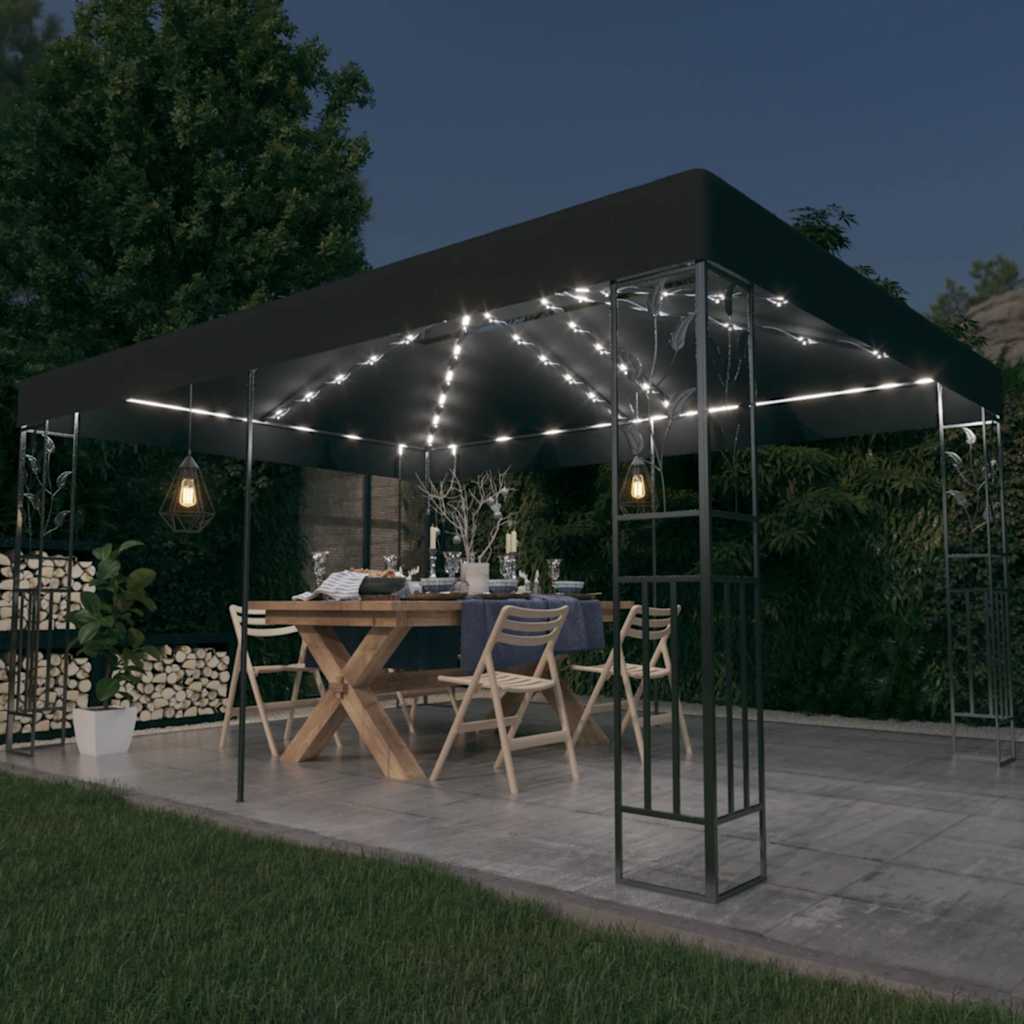vidaXL Pavillon mit Doppeldach & LED-Lichterkette 3x4 m Weiß