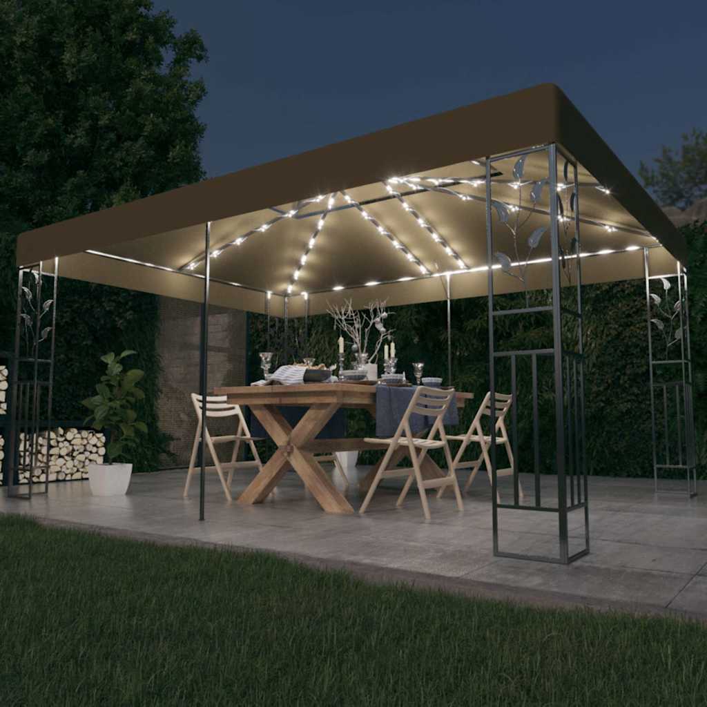 vidaXL Pavillon mit Doppeldach & LED-Lichterkette 3x4 m Weiß